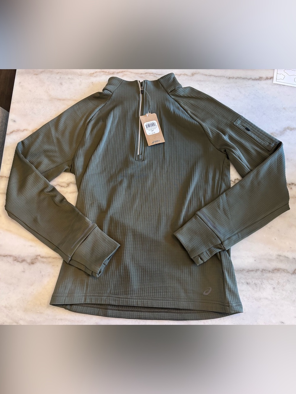 Men’s Asics Waffle Knit Quarter Zip Size Small Green